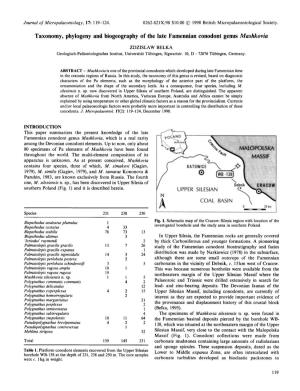 Taxonomy, Phylogeny and Biogeography of the Late Famennian Conodont Genus Mashkovia