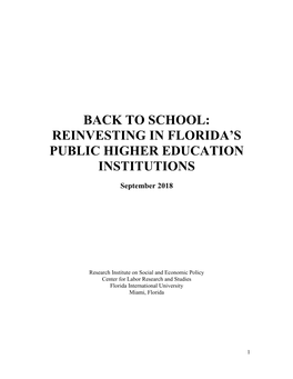 Reinvesting in Florida's Public Higher Education Institutions