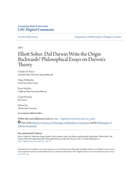 Elliott Sober: Did Darwin Write the Origin Backwards?