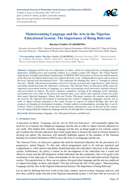 Mainstreaming Language and the Arts in the Nigerian Educational System: the Importance of Being Relevant