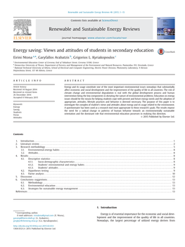 Energy Saving: Views and Attitudes of Students in Secondary Education