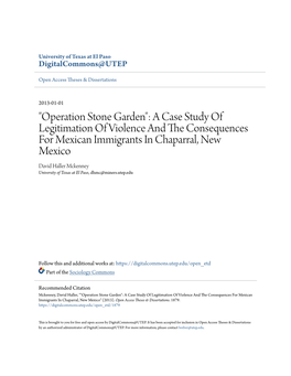 "Operation Stone Garden": a Case Study of Legitimation of Violence and the Consequences for Mexican Immigrants in Chap
