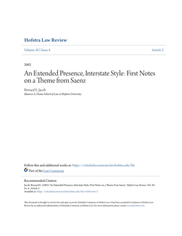 An Extended Presence, Interstate Style: First Notes on a Theme from Saenz Bernard E