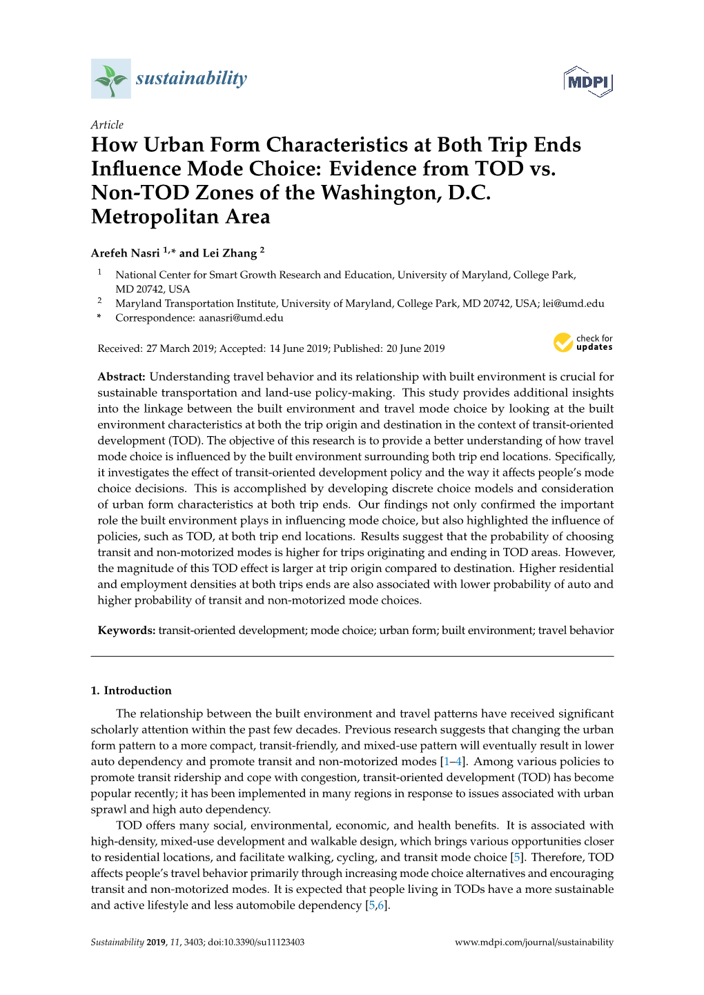 How Urban Form Characteristics at Both Trip Ends Influence Mode