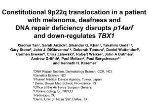 Constitutional 9P22q Translocation in a Patient with Melanoma, Deafness and DNA Repair Deficiency Disrupts P14arf and Down-Regulates TBX1