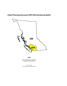 Initial Planning Document NPA 604 Numbering Relief