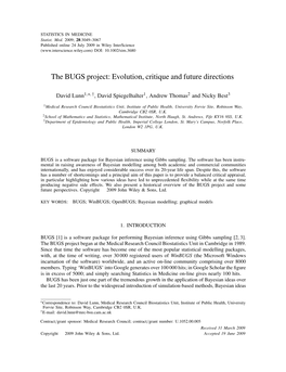 The BUGS Project: Evolution, Critique and Future Directions