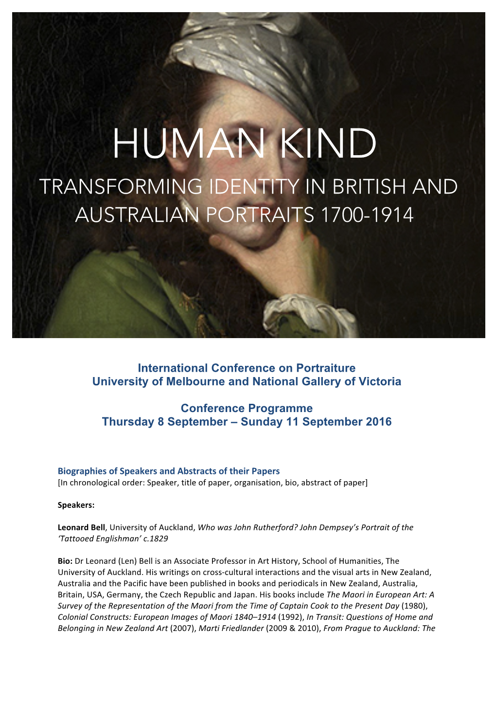 Human Kind Transforming Identity in British and Australian Portraits 1700-1914