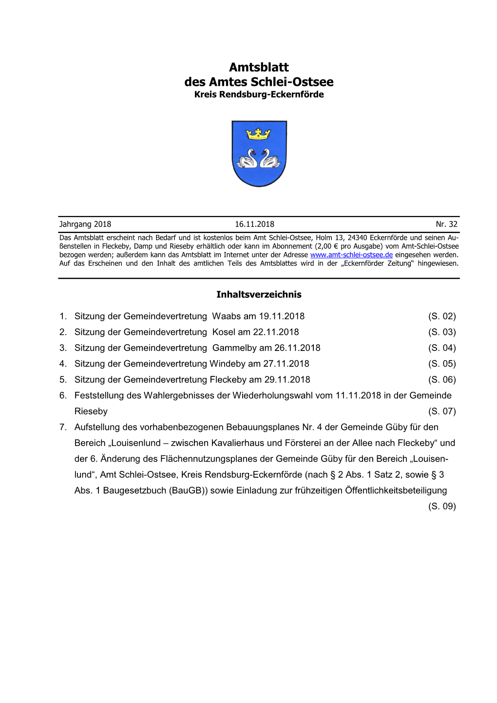 Amtsblatt Des Amtes Schlei-Ostsee Kreis Rendsburg-Eckernförde