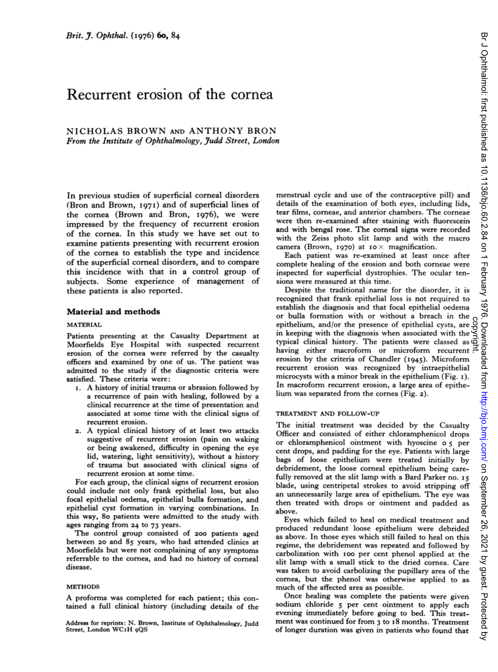 Recurrent Erosion of the Cornea