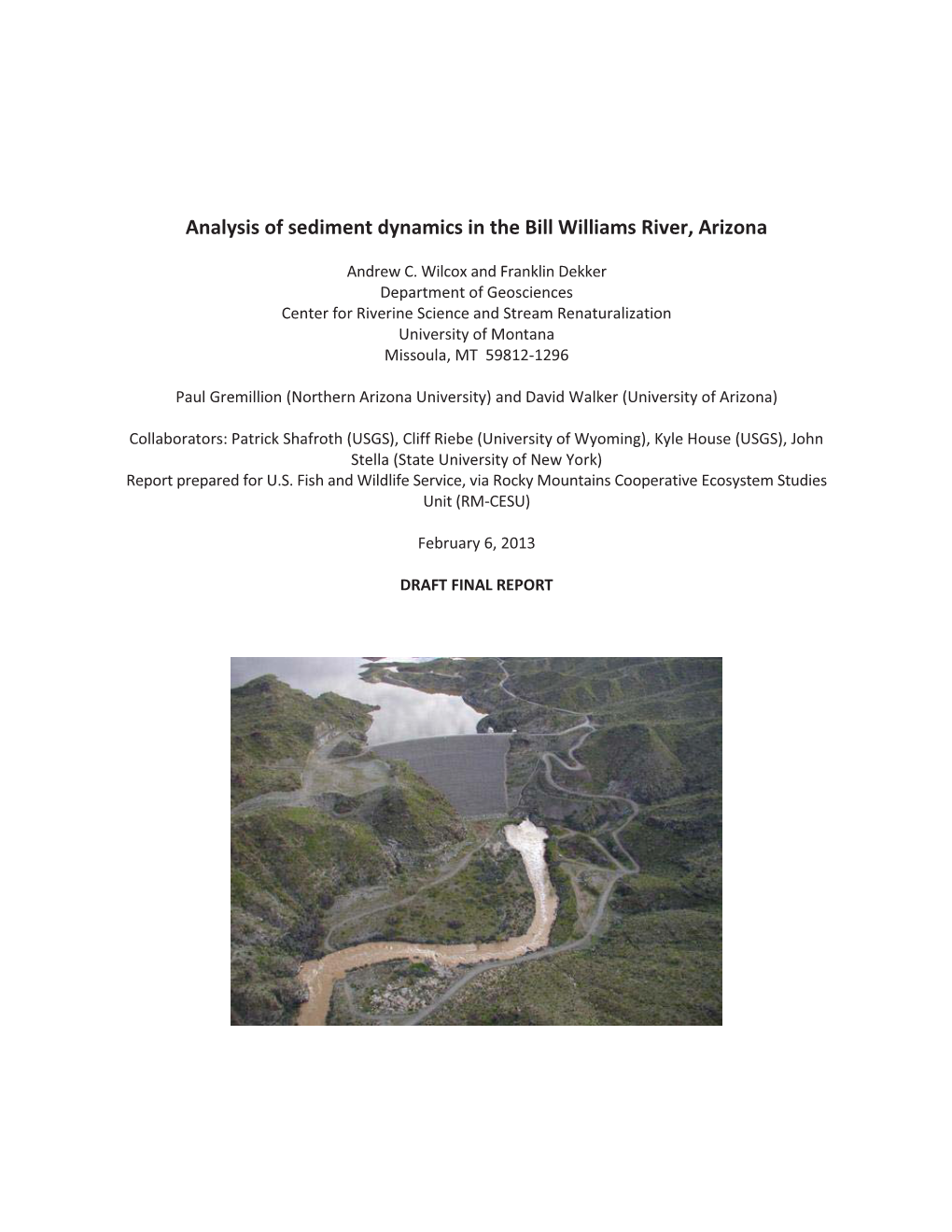 Analysis of Sediment Dynamics in the Bill Williams River, Arizona