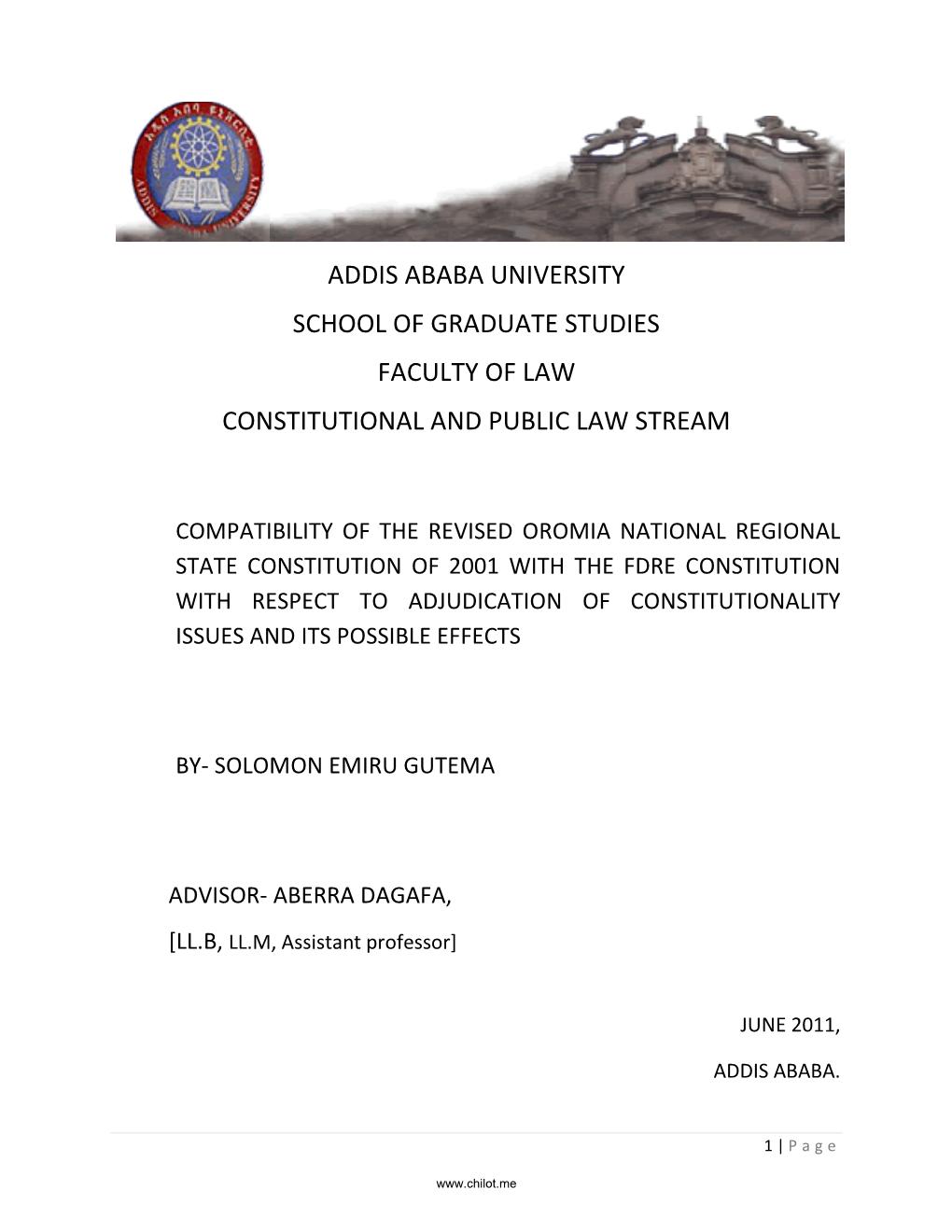 Compatibility of the Revised Oromia National Regional State Constitution of 2001 with the FDRE Constitution with R