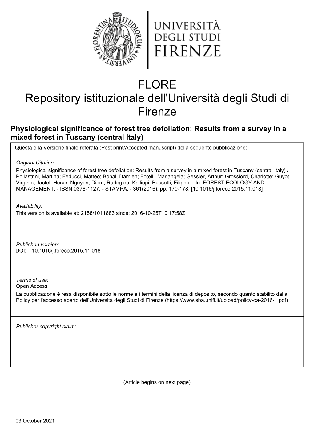 Elsevier Editorial System(Tm) for Forest Ecology and Management Manuscript Draft Manuscript Number: FORECO15463R2 Title: Physiol