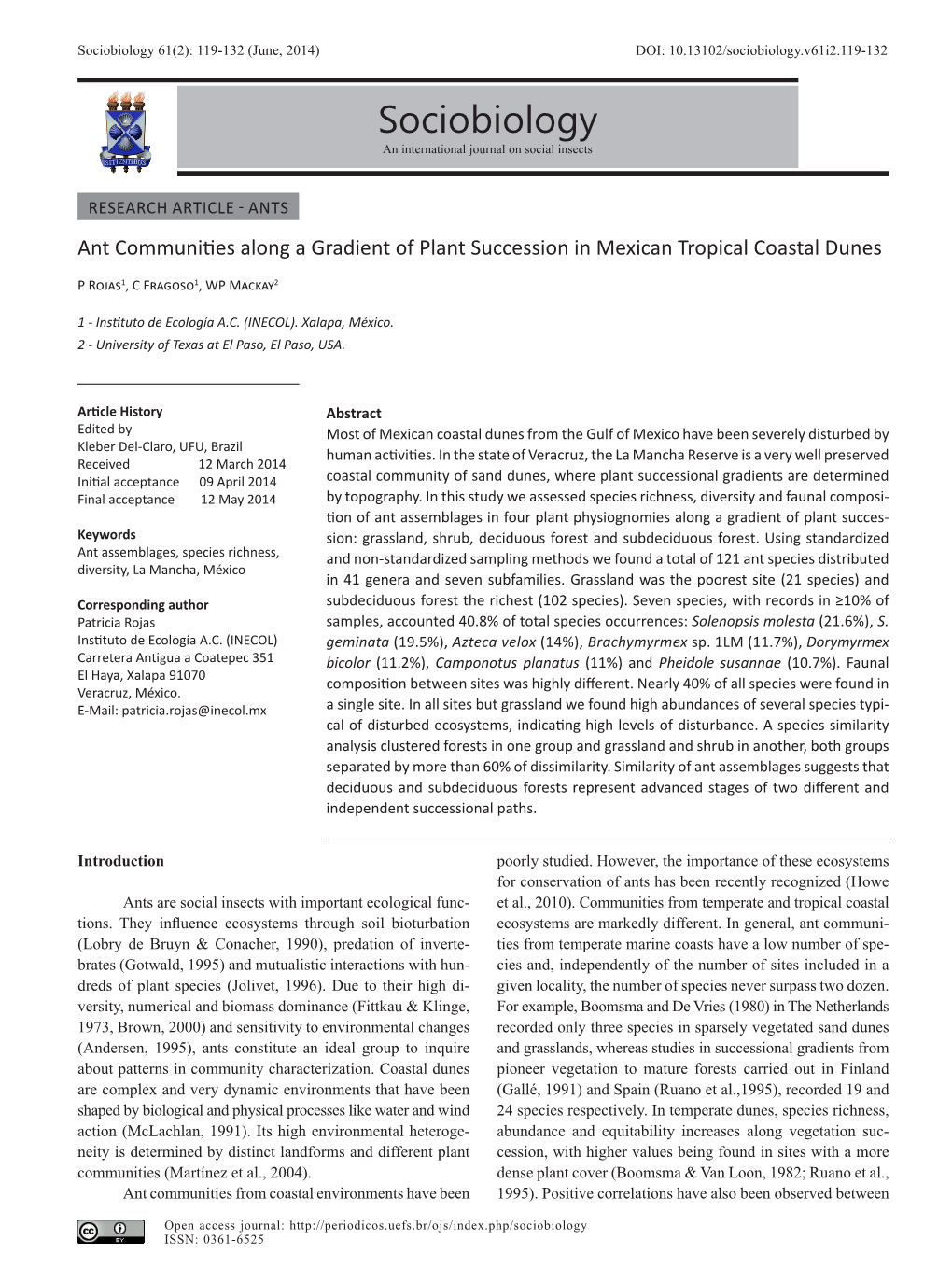 Sociobiology 61(2): 119-132 (June, 2014) DOI: 10.13102/Sociobiology.V61i2.119-132