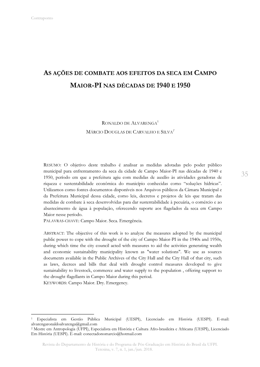 As Ações De Combate Aos Efeitos Da Seca Em Campo Maior-Pi Nas Décadas De 1940 E 1950