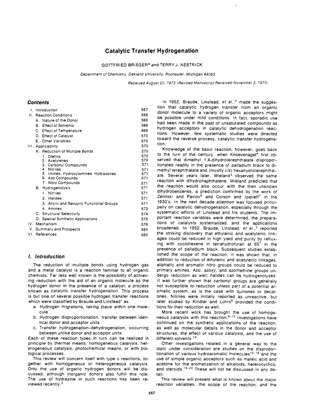 Catalytic Transfer Hydrogenation