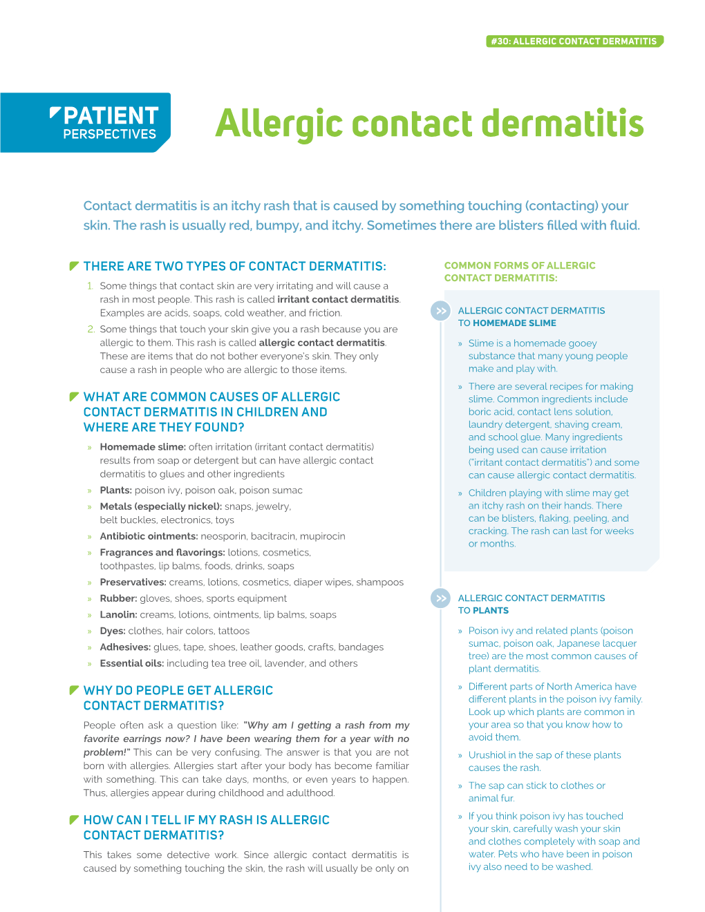Allergic Contact Dermatitis Handout