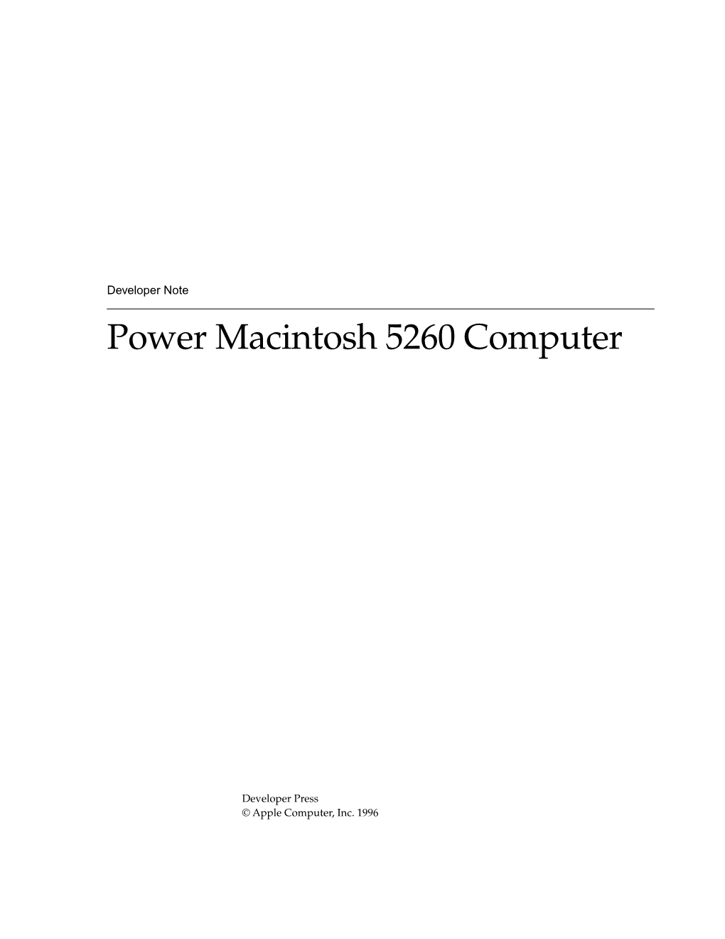 Power Macintosh 5260 Computer Developer Note