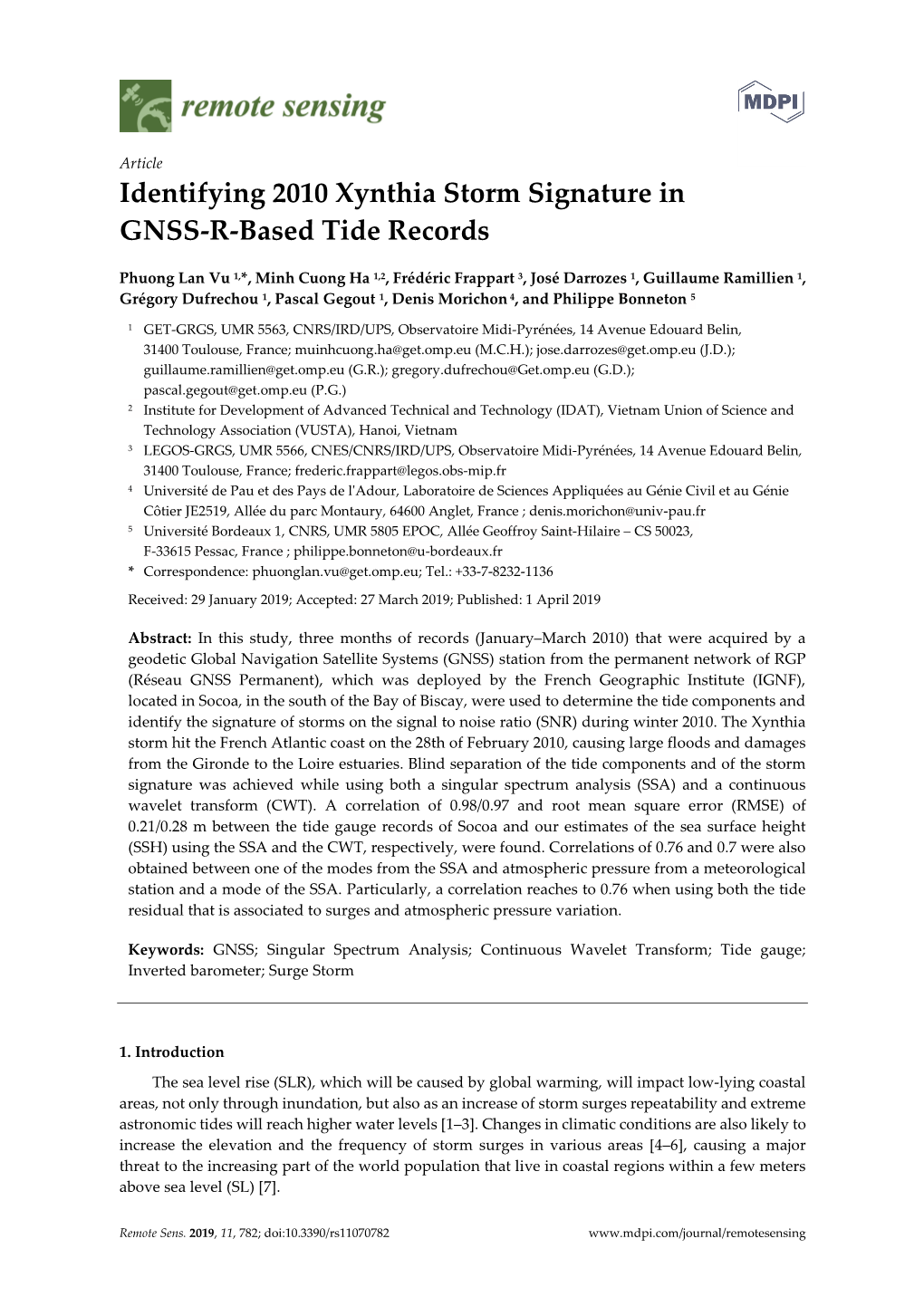 Identifying 2010 Xynthia Storm Signature in GNSS-R-Based Tide Records