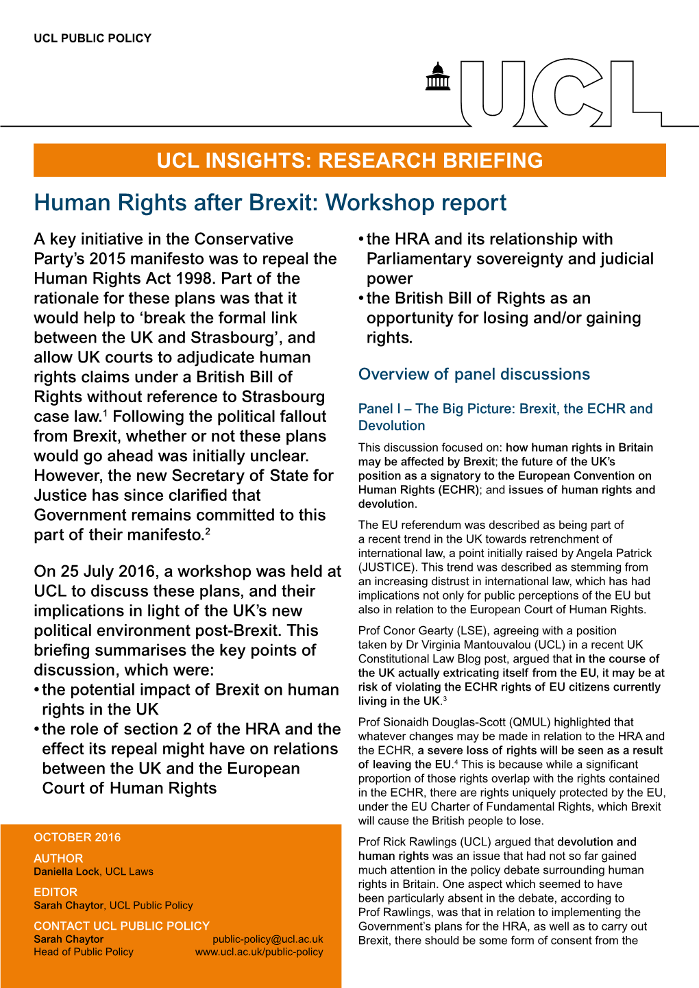 Human Rights After Brexit: Workshop Report