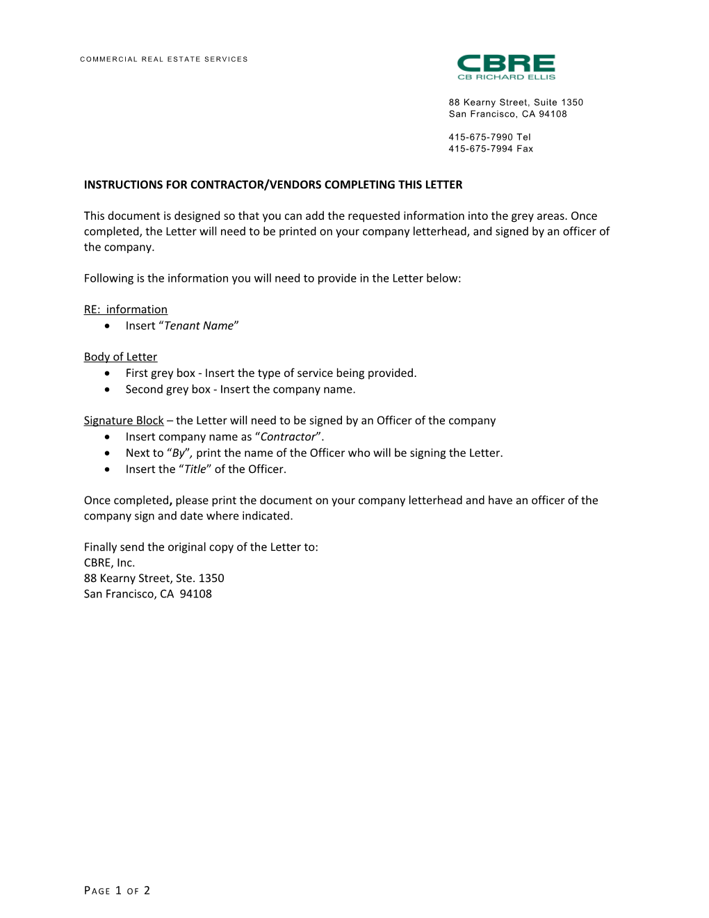 Instructions for Contractor/Vendors Completing This Letter