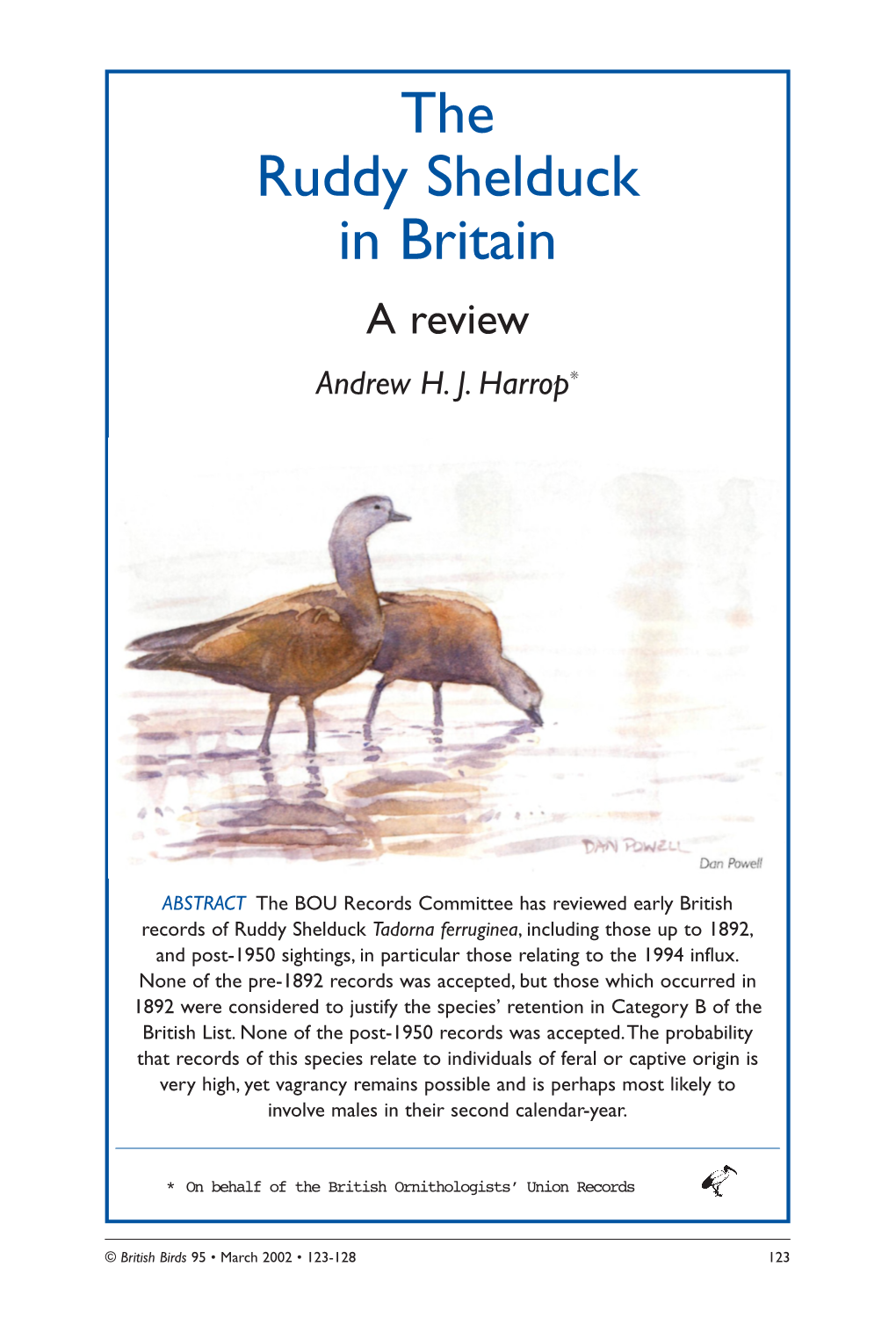 The Ruddy Shelduck in Britain a Review Andrew H