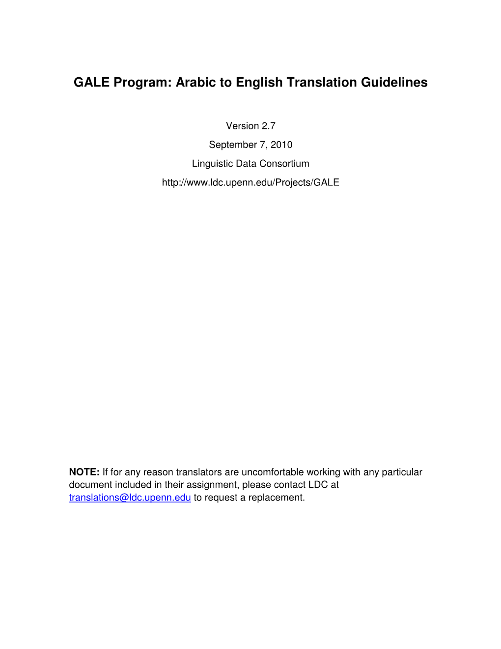 GALE Program: Arabic to English Translation Guidelines