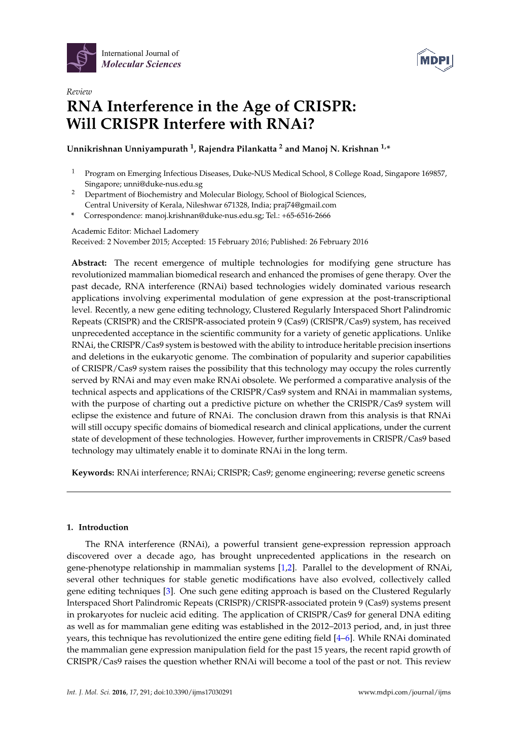 RNA Interference in the Age of CRISPR: Will CRISPR Interfere with Rnai?