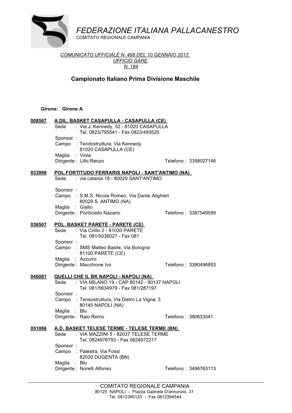 Federazione Italiana Pallacanestro Comitato Regionale Campania