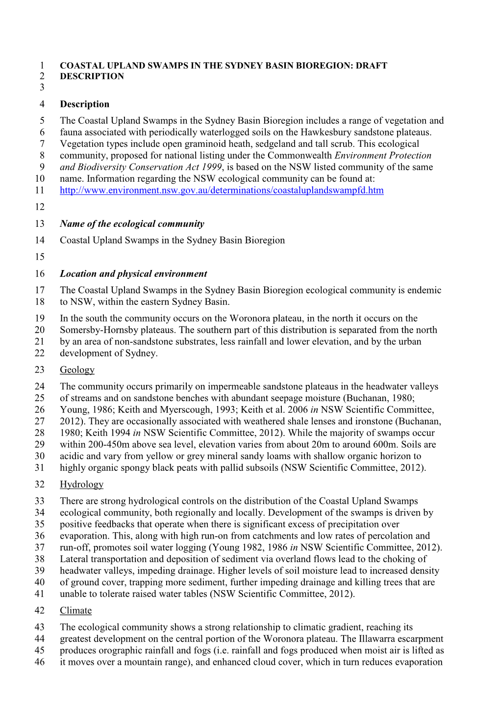 Coastal Upland Swamps in the Sydney Basin Bioregion : Draft