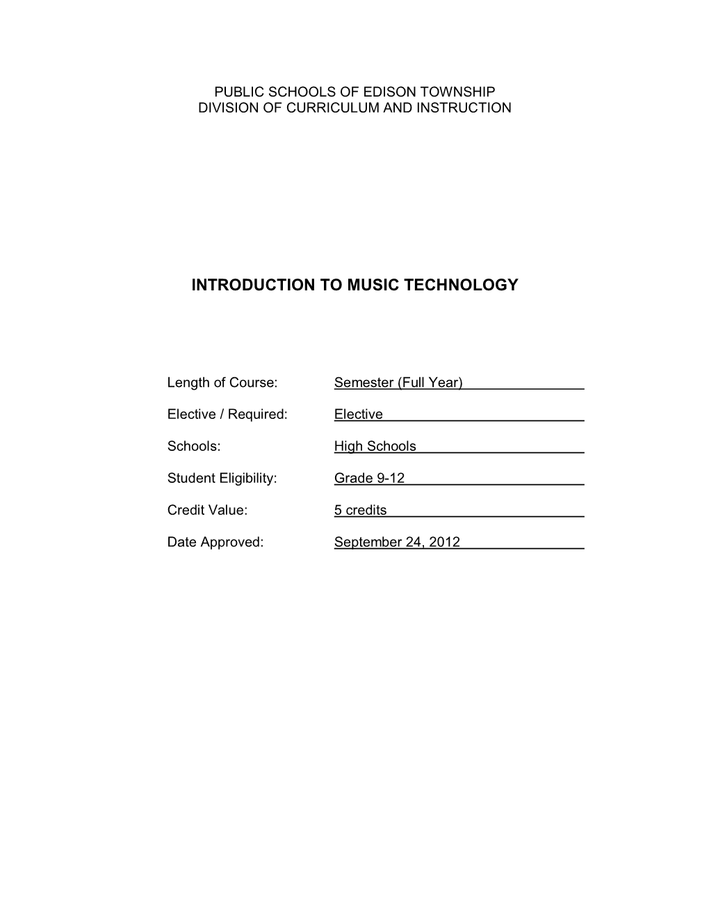 Introduction to Music Technology