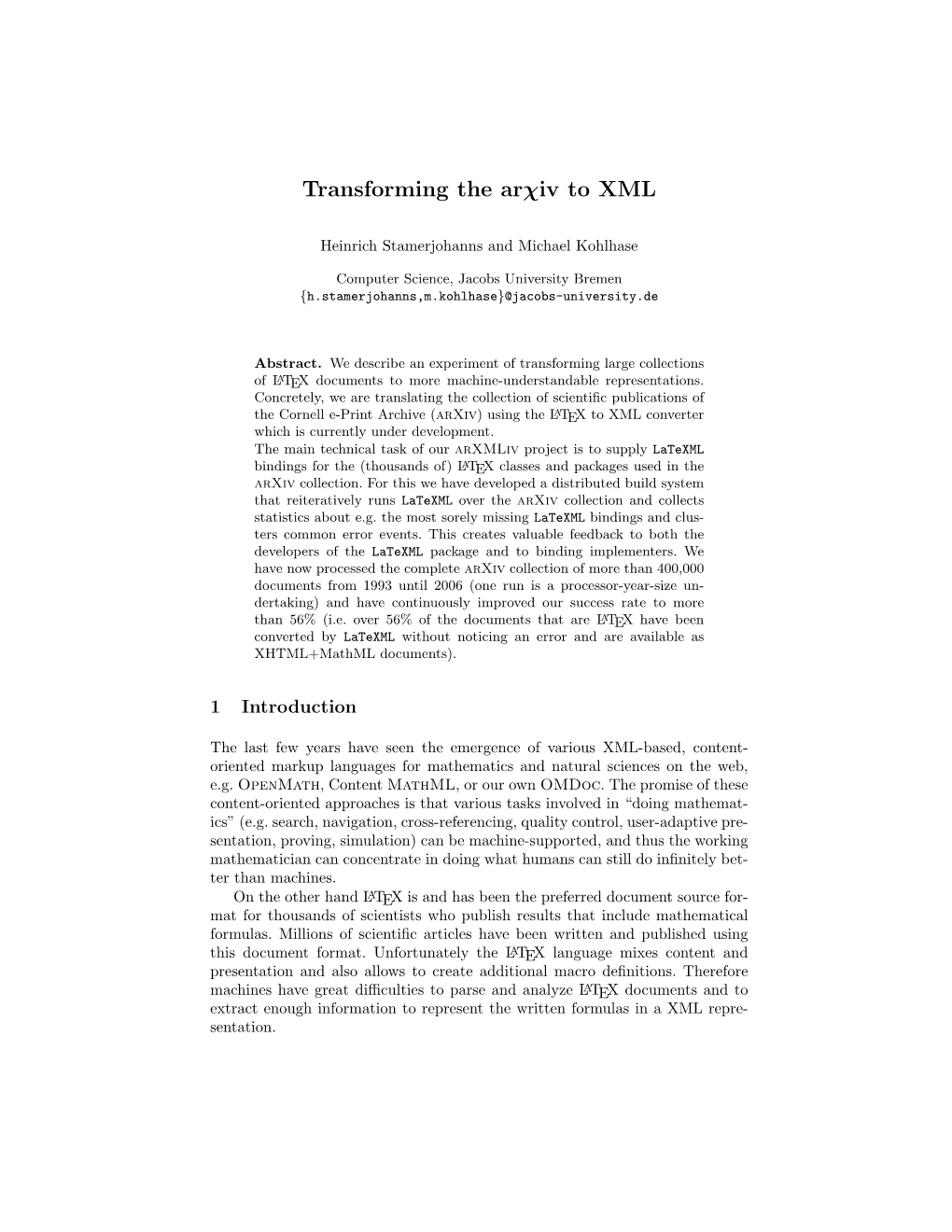 Transforming the Arχiv to XML