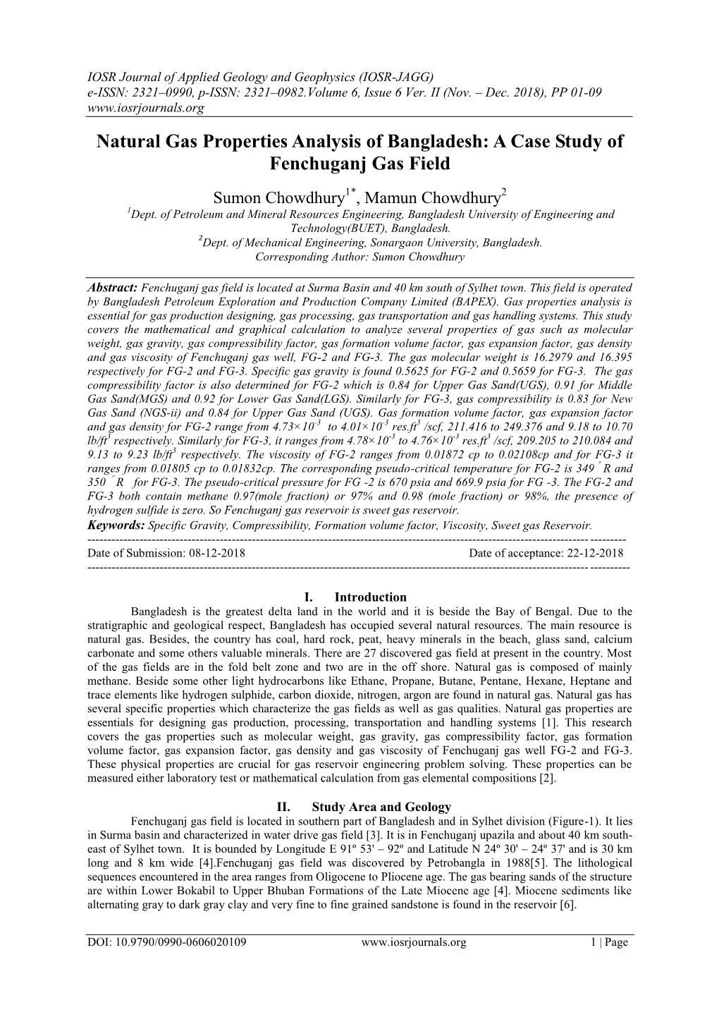 Natural Gas Properties Analysis of Bangladesh: a Case Study of Fenchuganj Gas Field