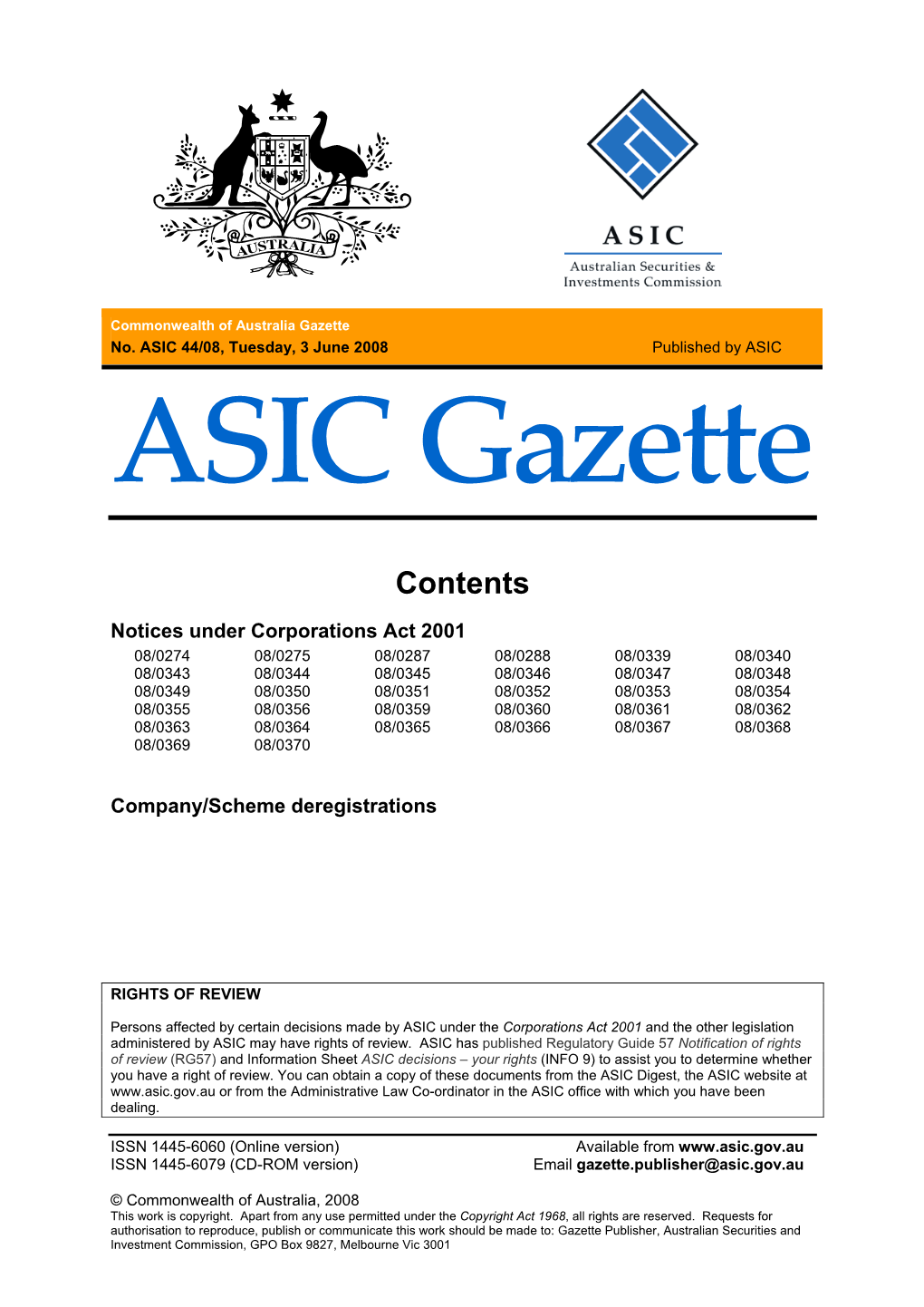 ASIC Gazette