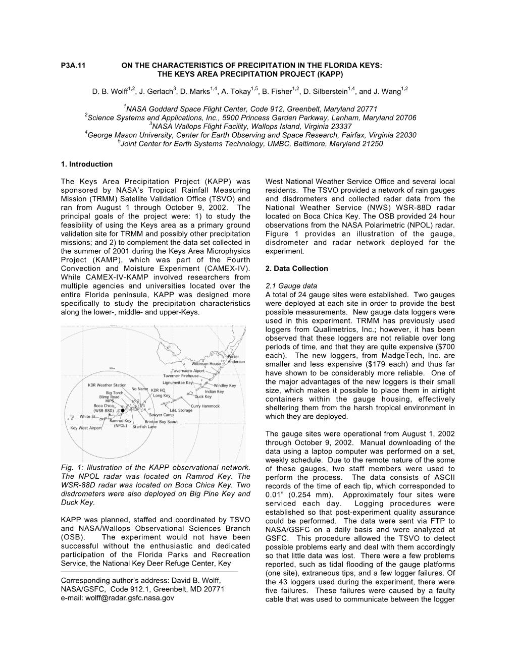 THE KEYS AREA PRECIPITATION PROJECT (KAPP) DB Wolff1,2, J