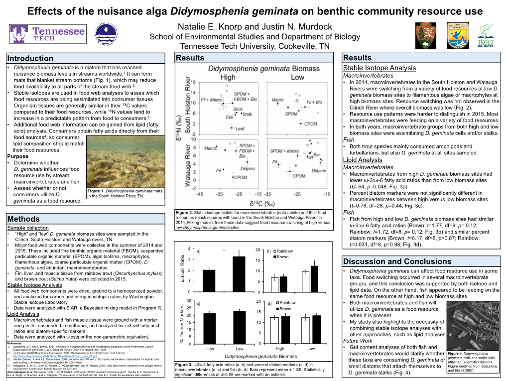 Didymosphenia Geminata on Benthic Community Resource Use Natalie E