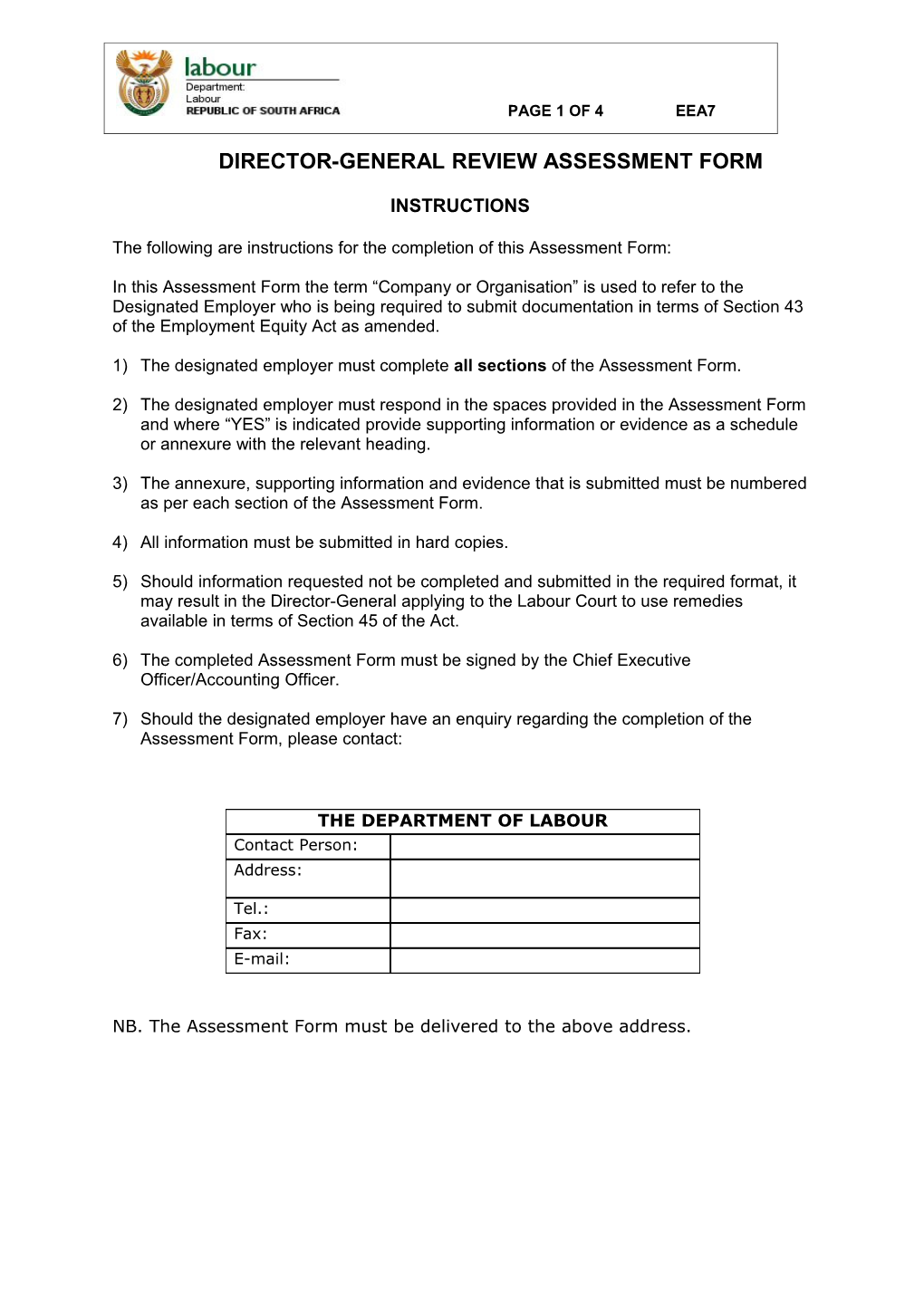 Director-General Review Assessment Form