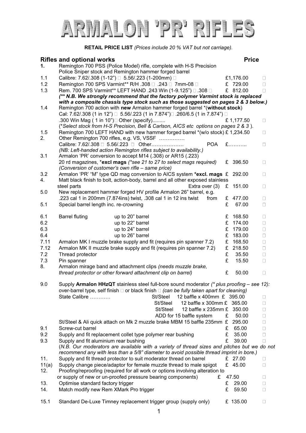 Armalon PSS PR Rifle Basic Specification