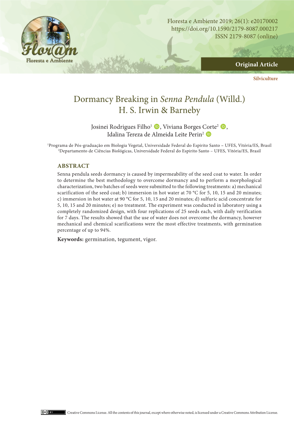 Dormancy Breaking in Senna Pendula (Willd.) H. S. Irwin & Barneby