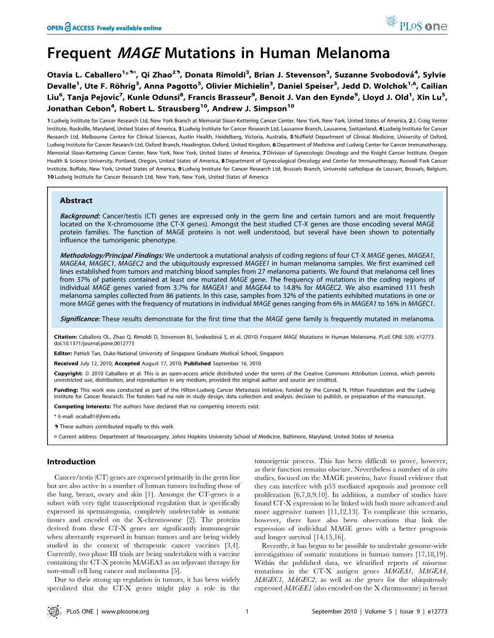 Frequent MAGE Mutations in Human Melanoma