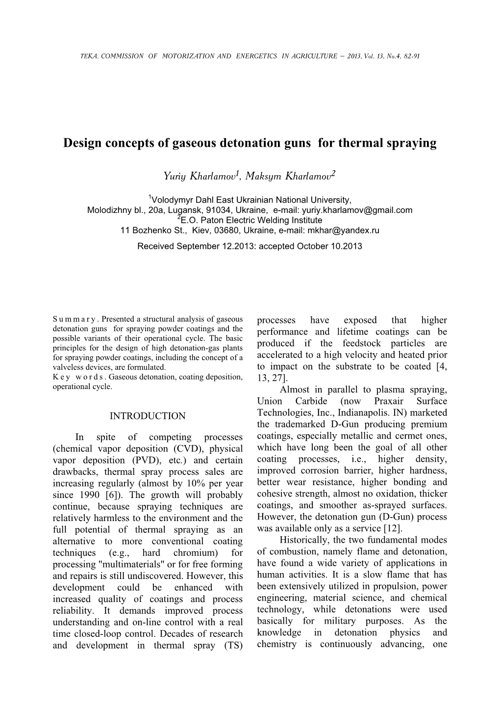 Design Concepts of Gaseous Detonation Guns for Thermal Spraying