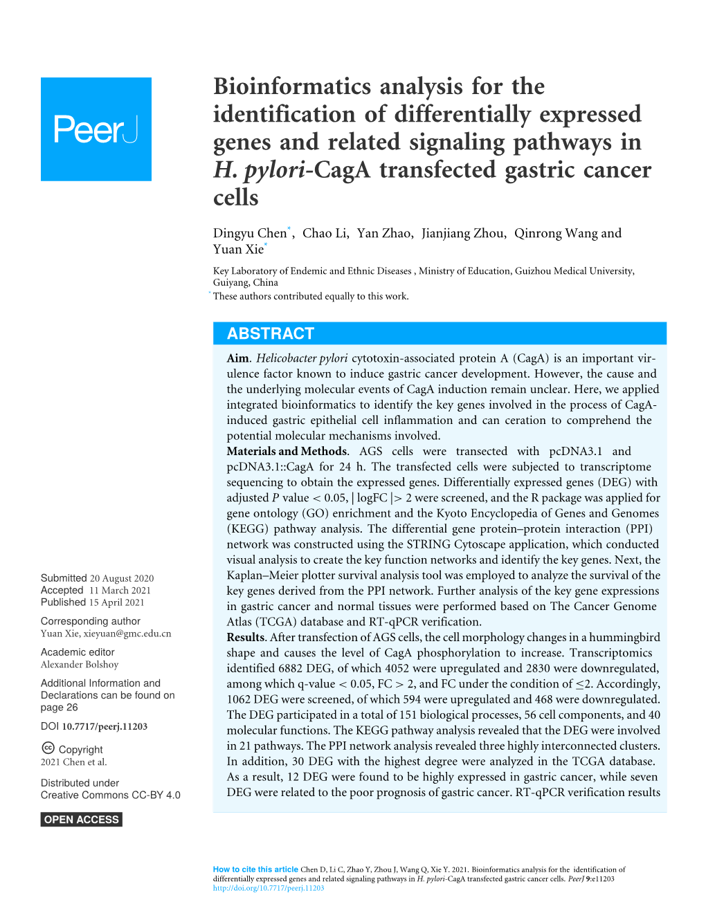 Bioinformatics Analysis for the Identification of Differentially Expressed Genes and Related Signaling Pathways in H