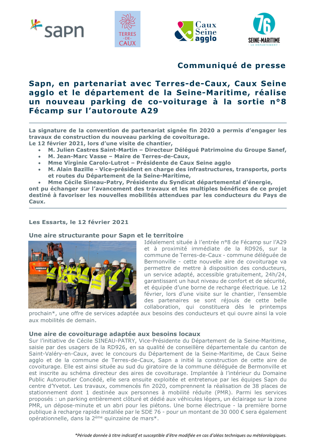 Communiqué De Presse Sapn, En Partenariat Avec Terres-De-Caux, Caux Seine Agglo Et Le Département De La Seine-Maritime, Réali