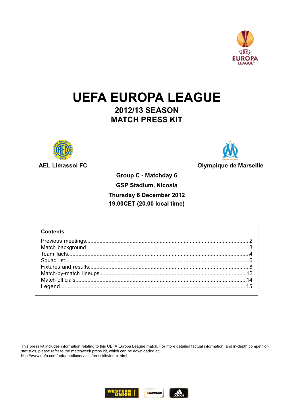 Uefa Europa League 2012/13 Season Match Press Kit