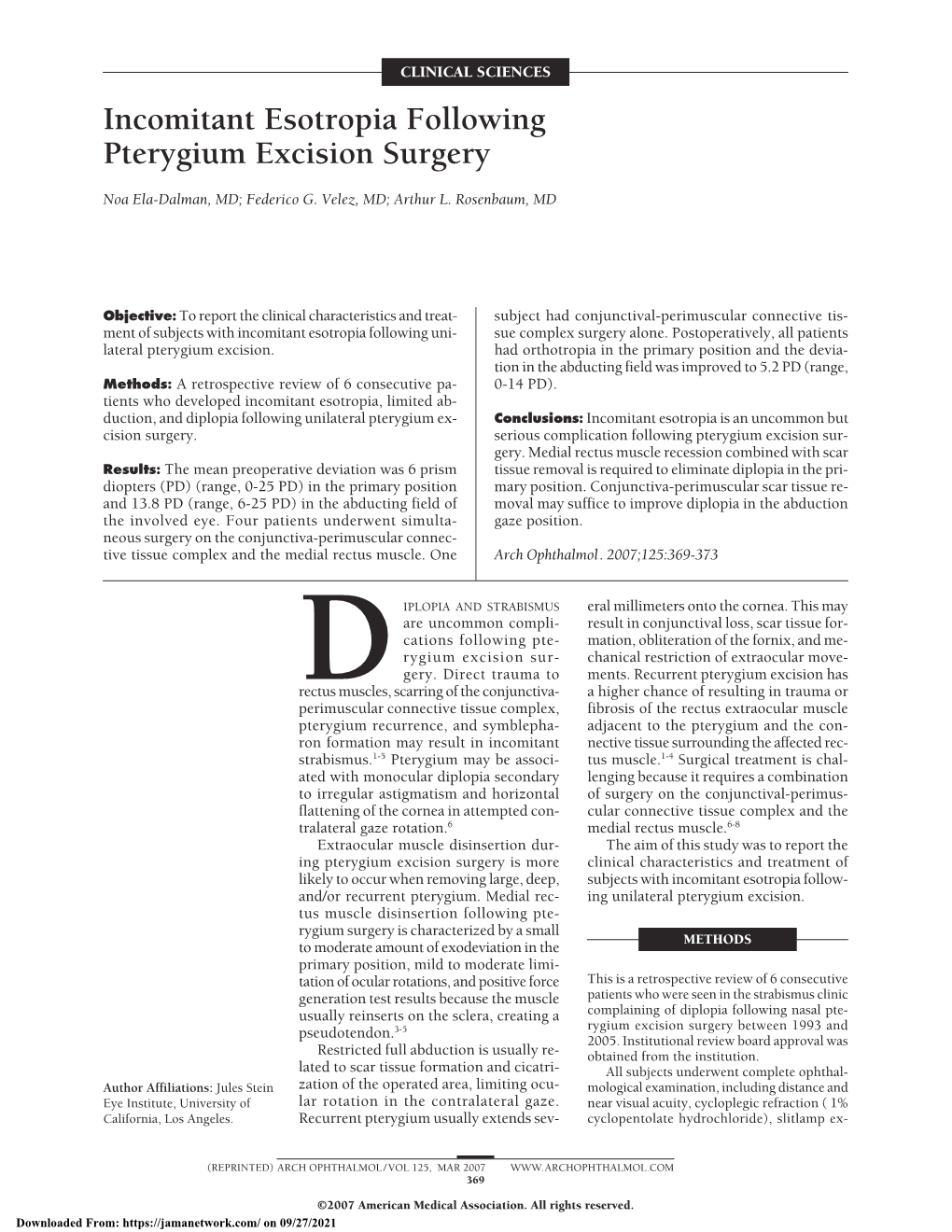 Incomitant Esotropia Following Pterygium Excision Surgery