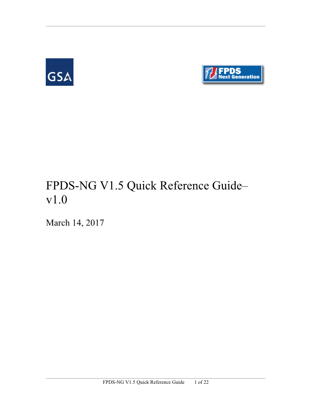 FPDS-NG V1.5 Quick Reference Guide V1.0