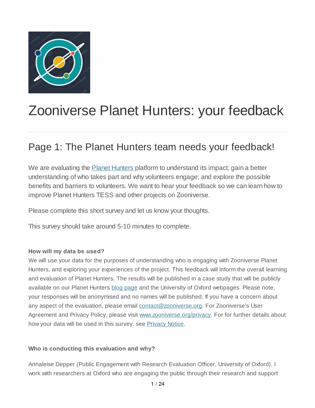 Zooniverse Planet Hunters: Your Feedback