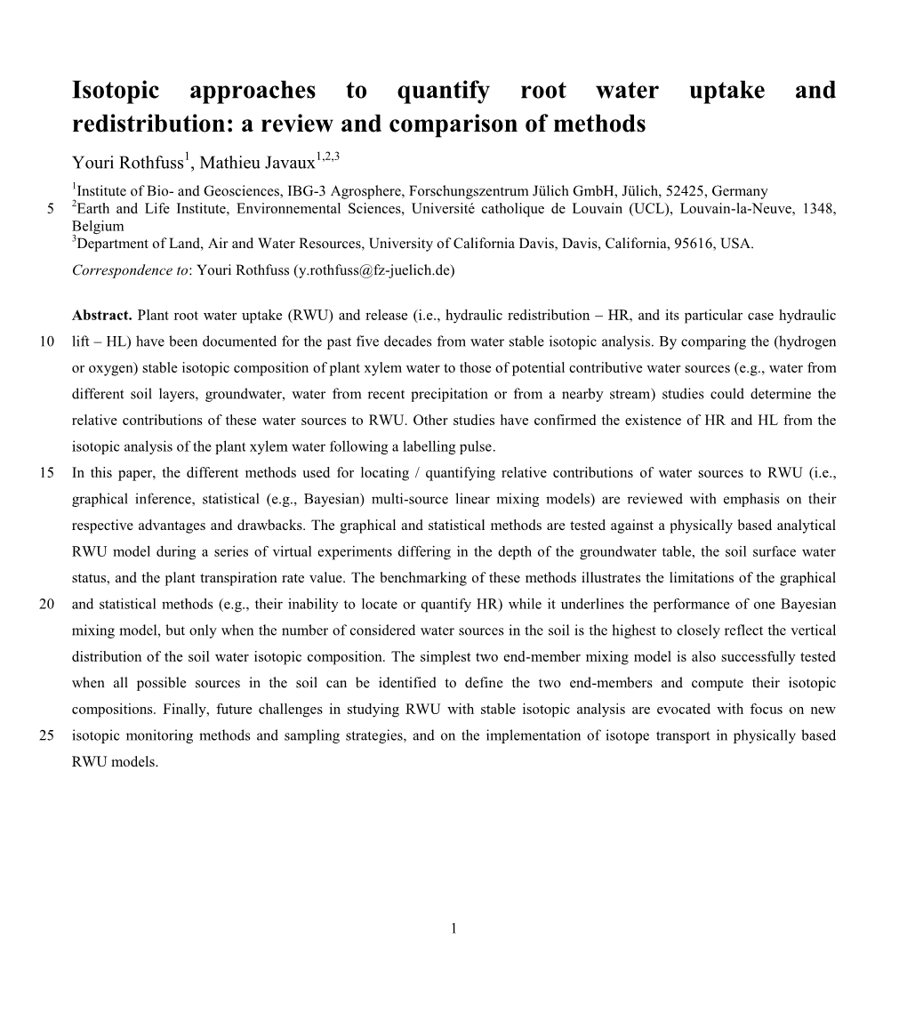 Isotopic Approaches to Quantify Root Water Uptake and Redistribution