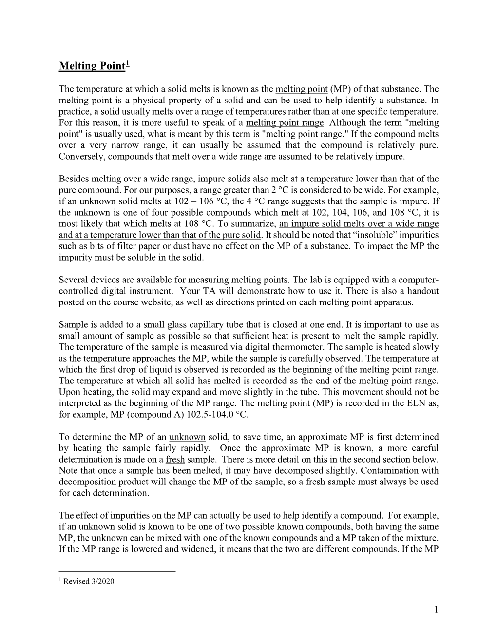 The Melting Point Experimental Procedure