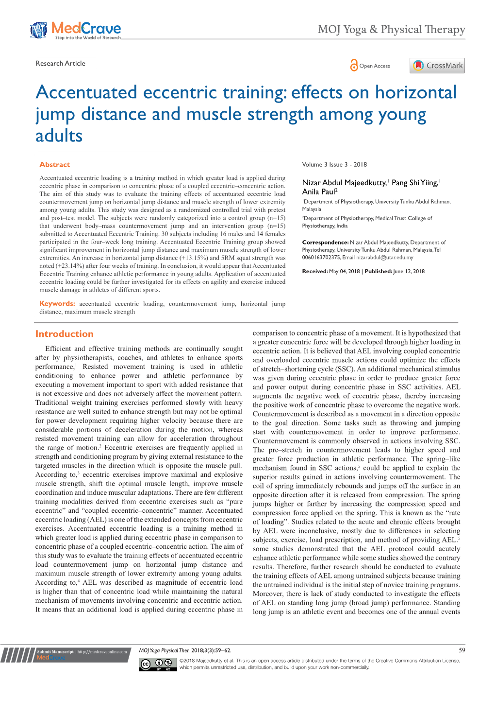 Accentuated Eccentric Training: Effects on Horizontal Jump Distance and Muscle Strength Among Young Adults